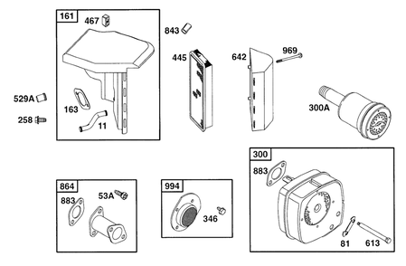 Air Cleaner, Mufflers Diagram and Parts List for 19B412-0567-XX  Briggs and Stratton Engine